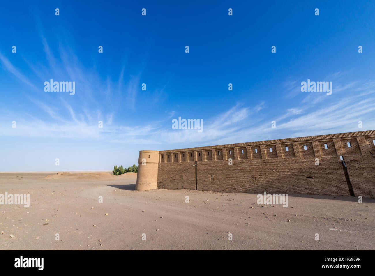 Walls of historical Caravansarai at former silk road on Maranjab Desert located in Aran va bidgol County in Iran Stock Photo