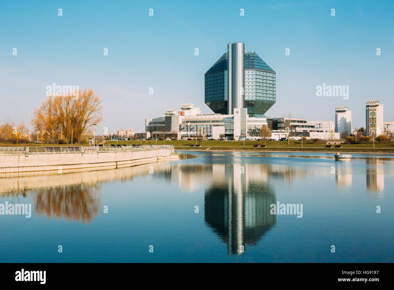 Minsk, Belarus. Building Of National Library Of Belarus In Minsk. Famous Symbol Of Modern Belarusian Culture And Science. Modern Architecture Stock Photo