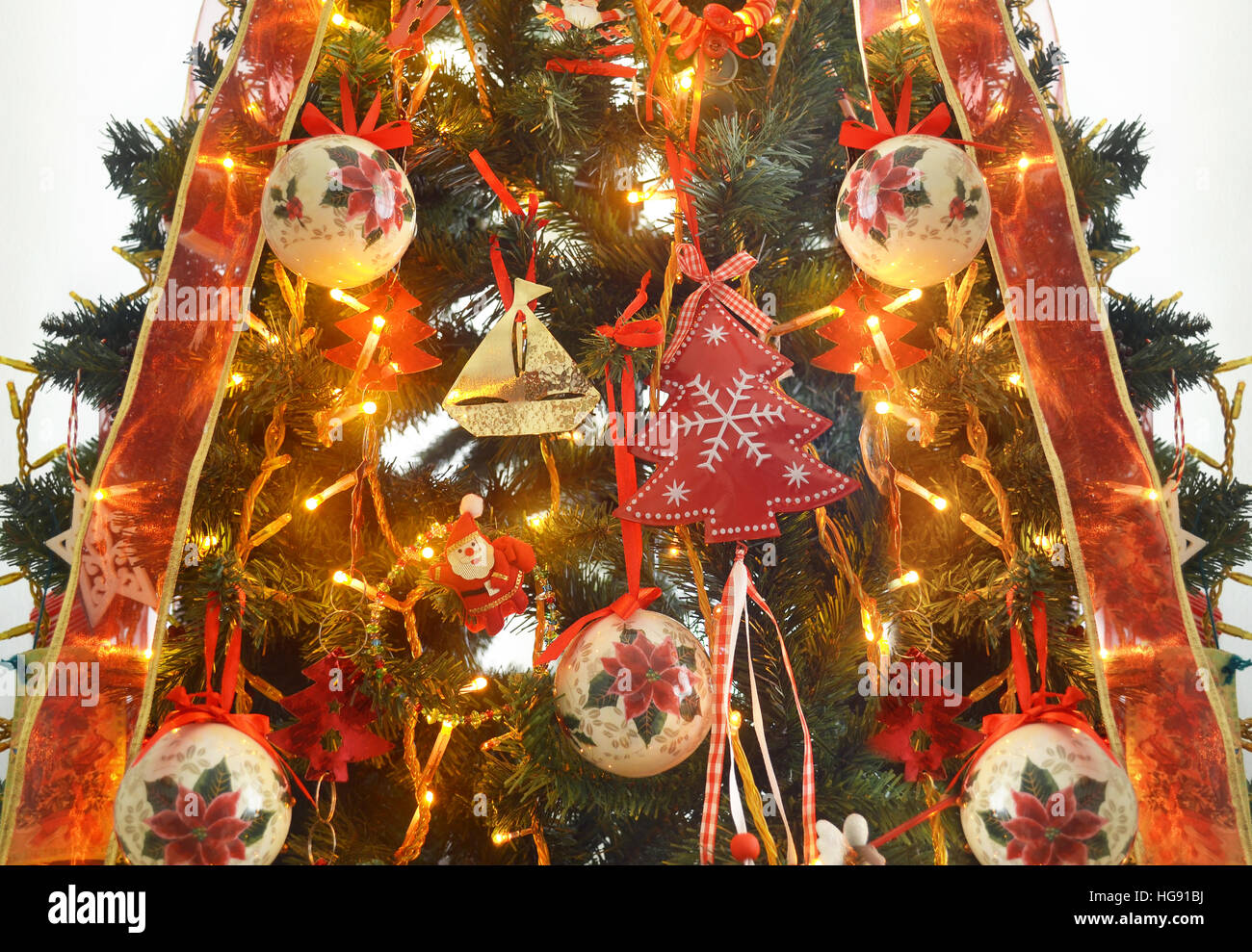 decorative Christmas tree with ornaments and lights Stock Photo Alamy