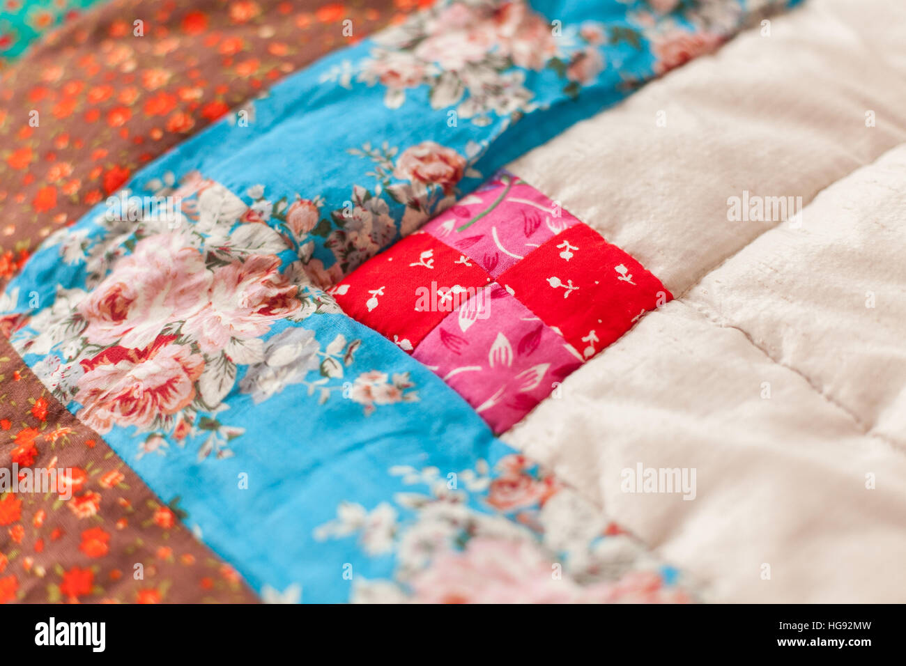 Patchwork quilt. Part of blanket as background Stock Photo - Alamy