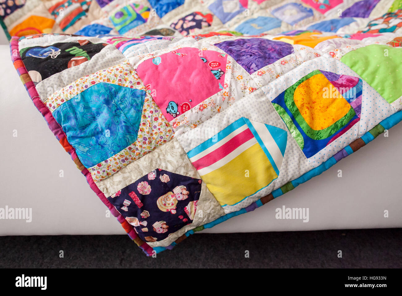 Part of patchwork quilt as background. Handmade Stock Photo - Alamy
