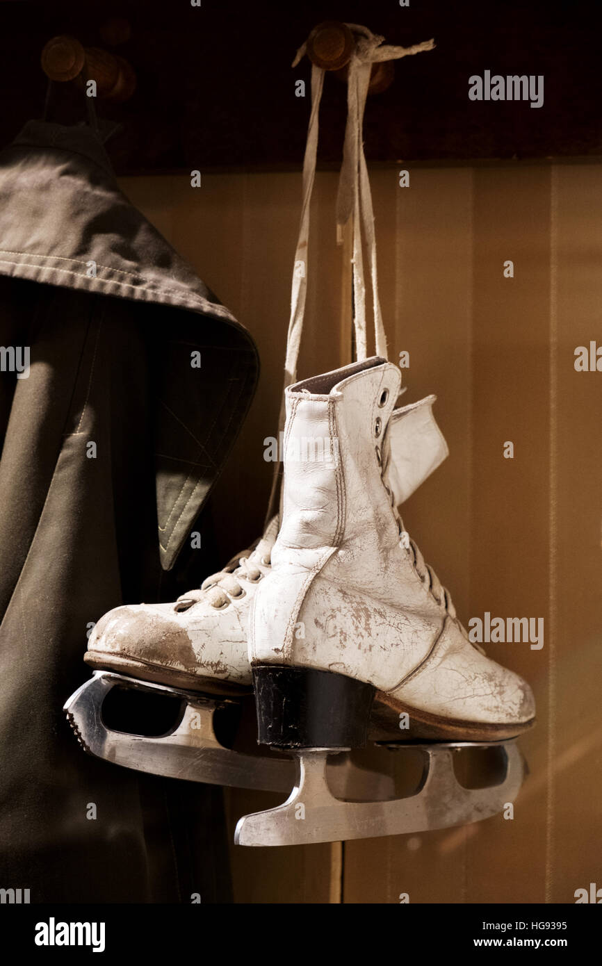 vintage pair of white ice skates Stock Photo Alamy