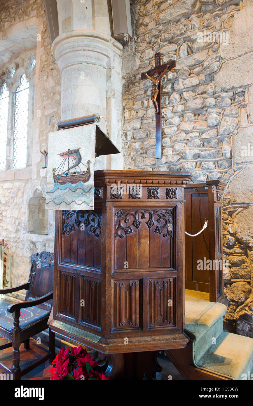 The pulpit of the Church of the Holy Trinity (referenced in the Bayeux