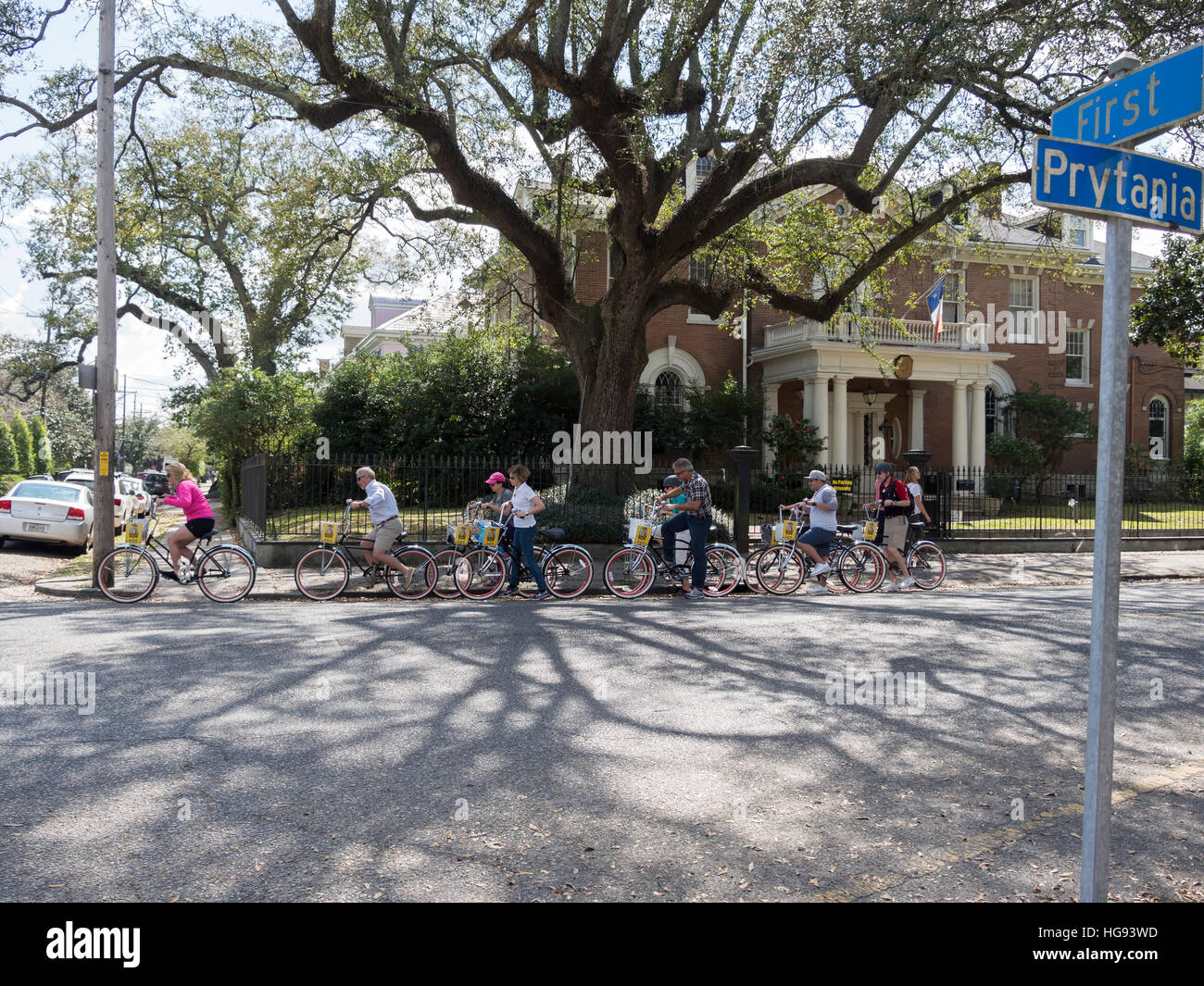 Bicycle tour of the Garden District, New Orleans Stock Photo