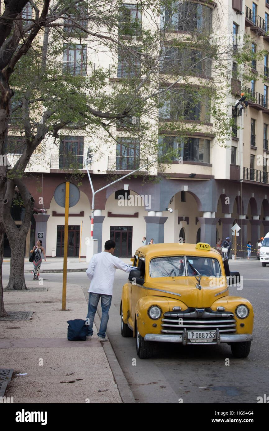 Classic American Car Taxi, Havana, Cuba Stock Photo