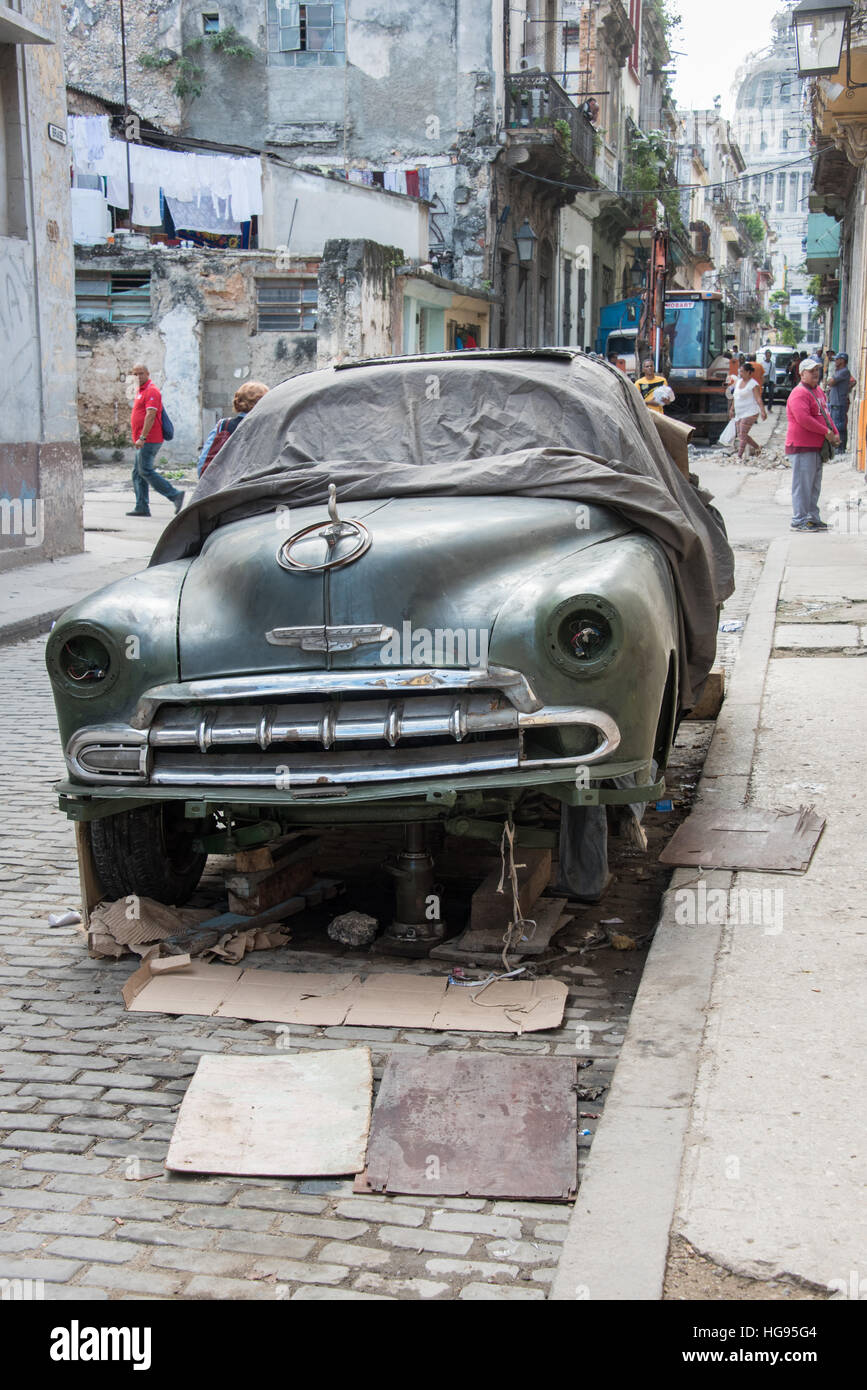 Neglected American Car, Havana, Cuba Stock Photo