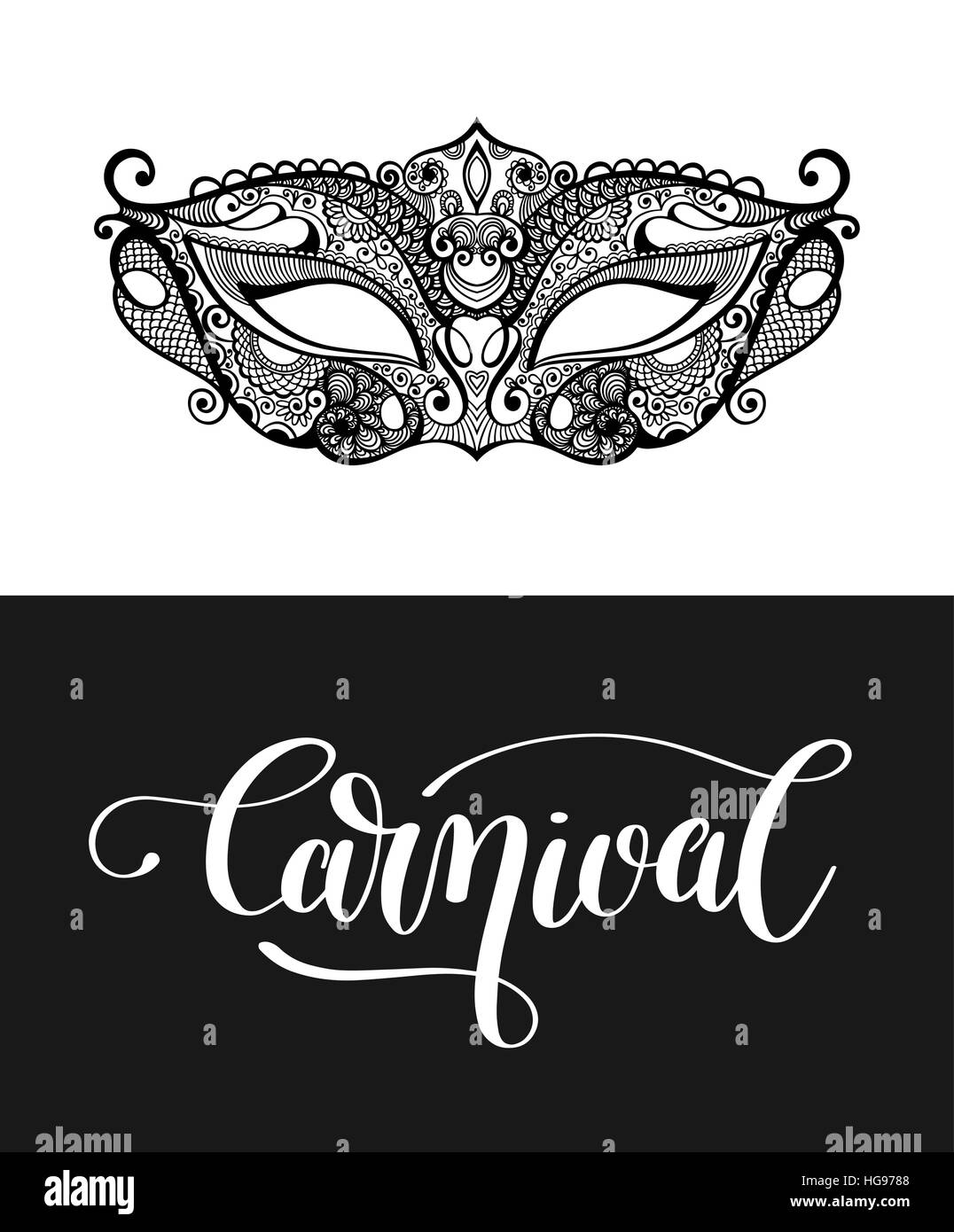 carnival hand lettering inscription isolated and mask Stock Vector