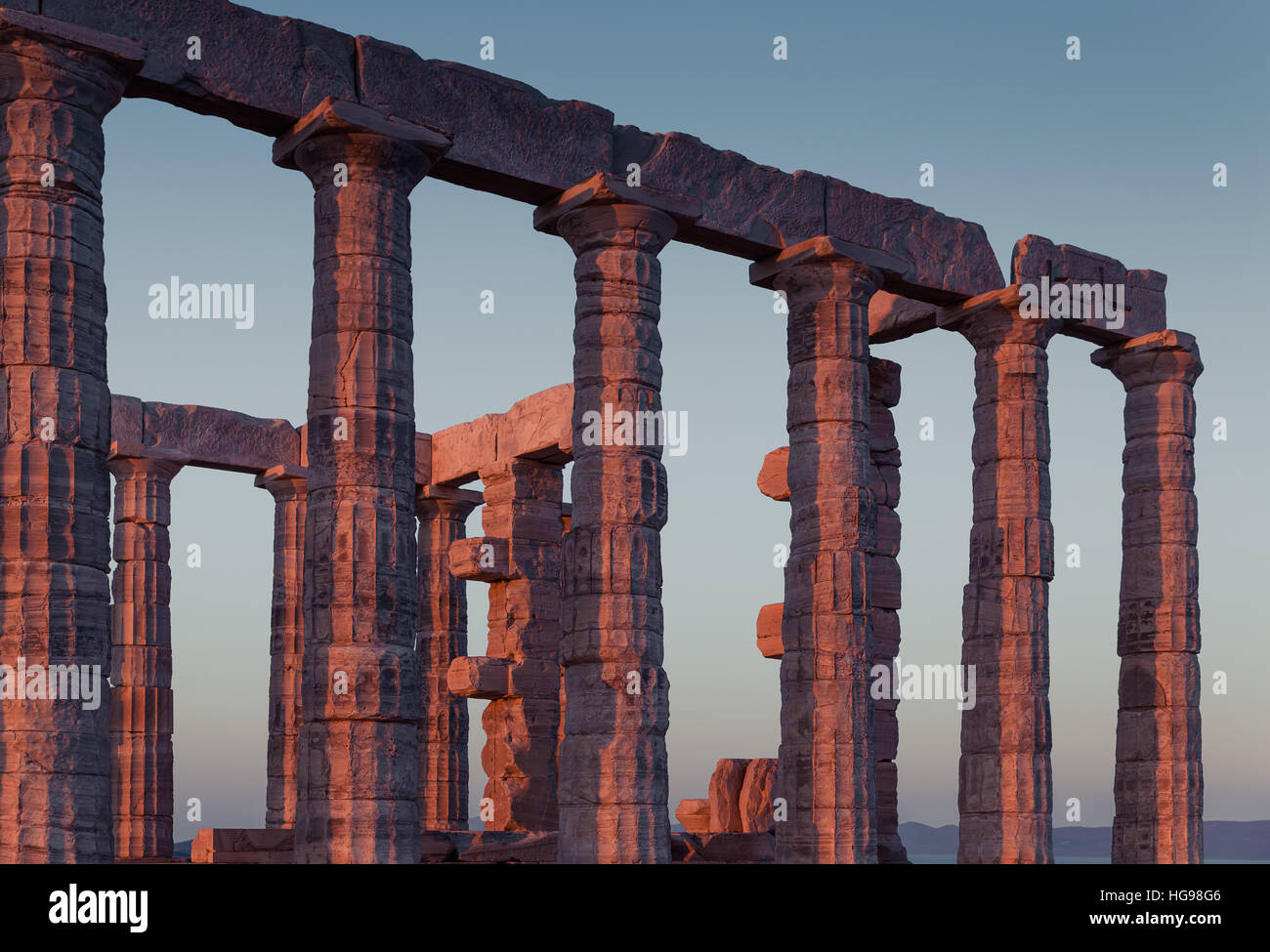 Poseidon Temple Ruins at sunset in Cape Sounion Stock Photo - Alamy