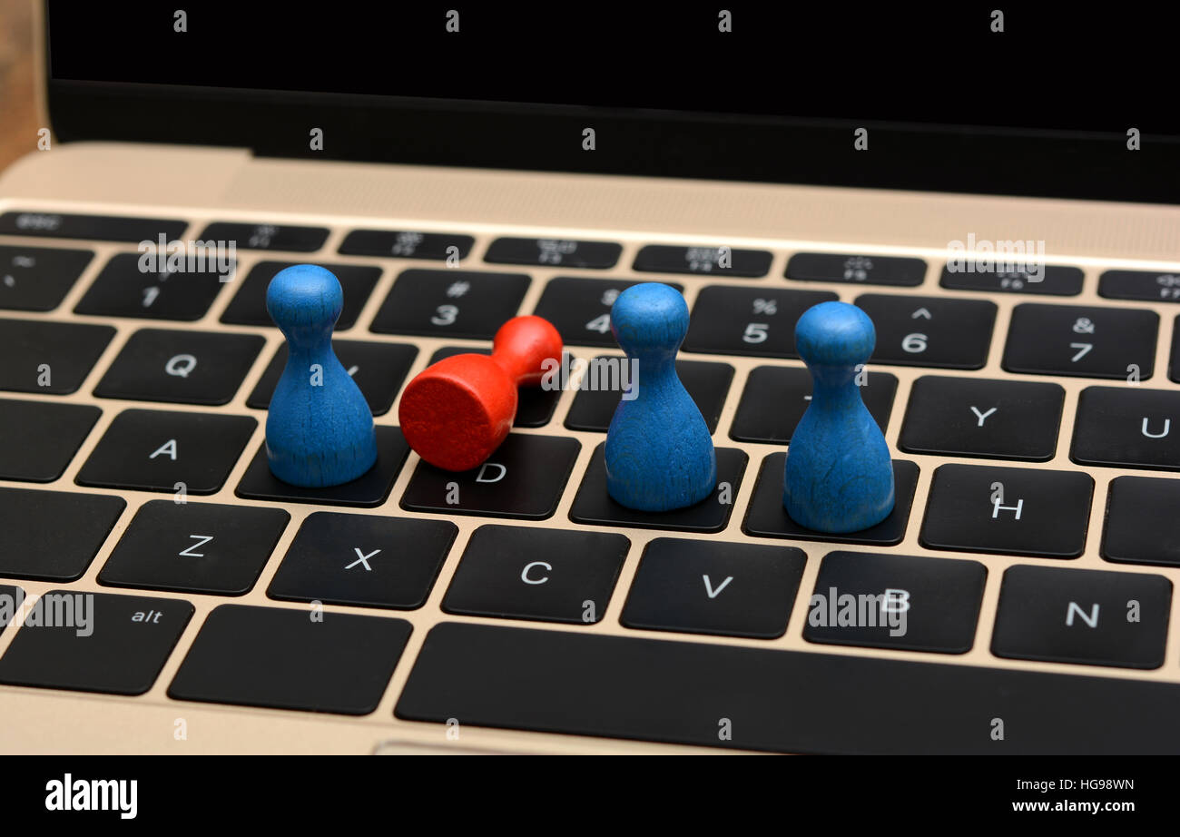 Dice Cubes with one fell win and losing concept on keyboard. Stock Photo
