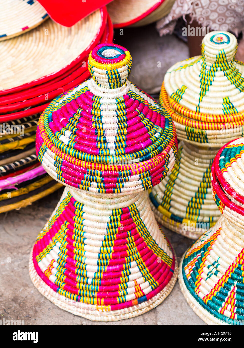 Ethiopian handmade Habesha baskets sold on a local market in Ethiopia