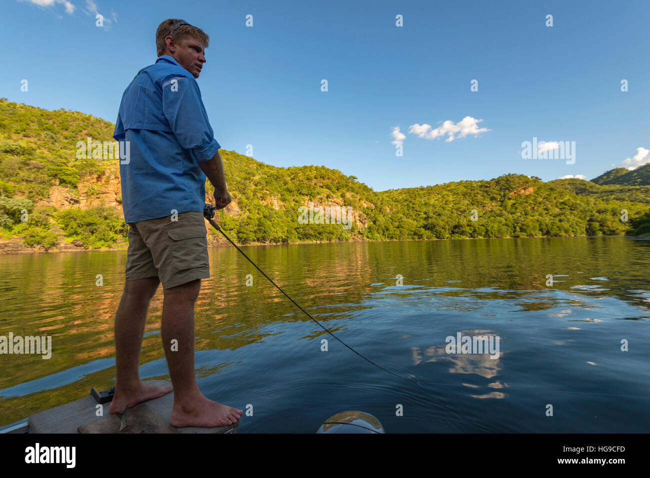 Fishing angling bream tiger Zambezi River Zimbabwe Stock Photo