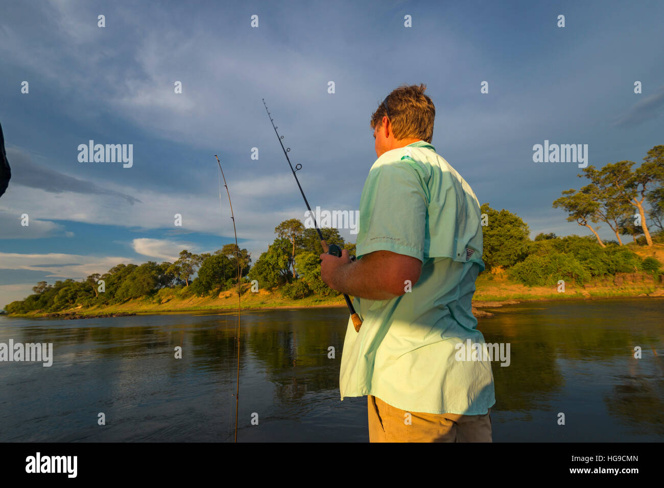 Fishing angling bream tiger Zambezi River Zimbabwe Stock Photo