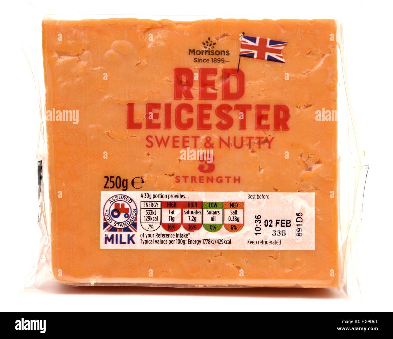 Red Leicester sweet & nutty 3 strength cheese Stock Photo