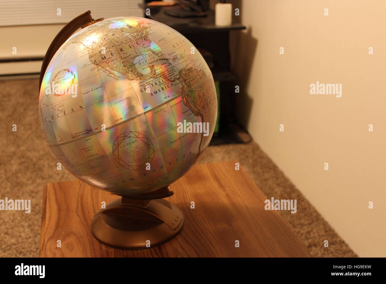 Shiny globe on a nightstand Stock Photo