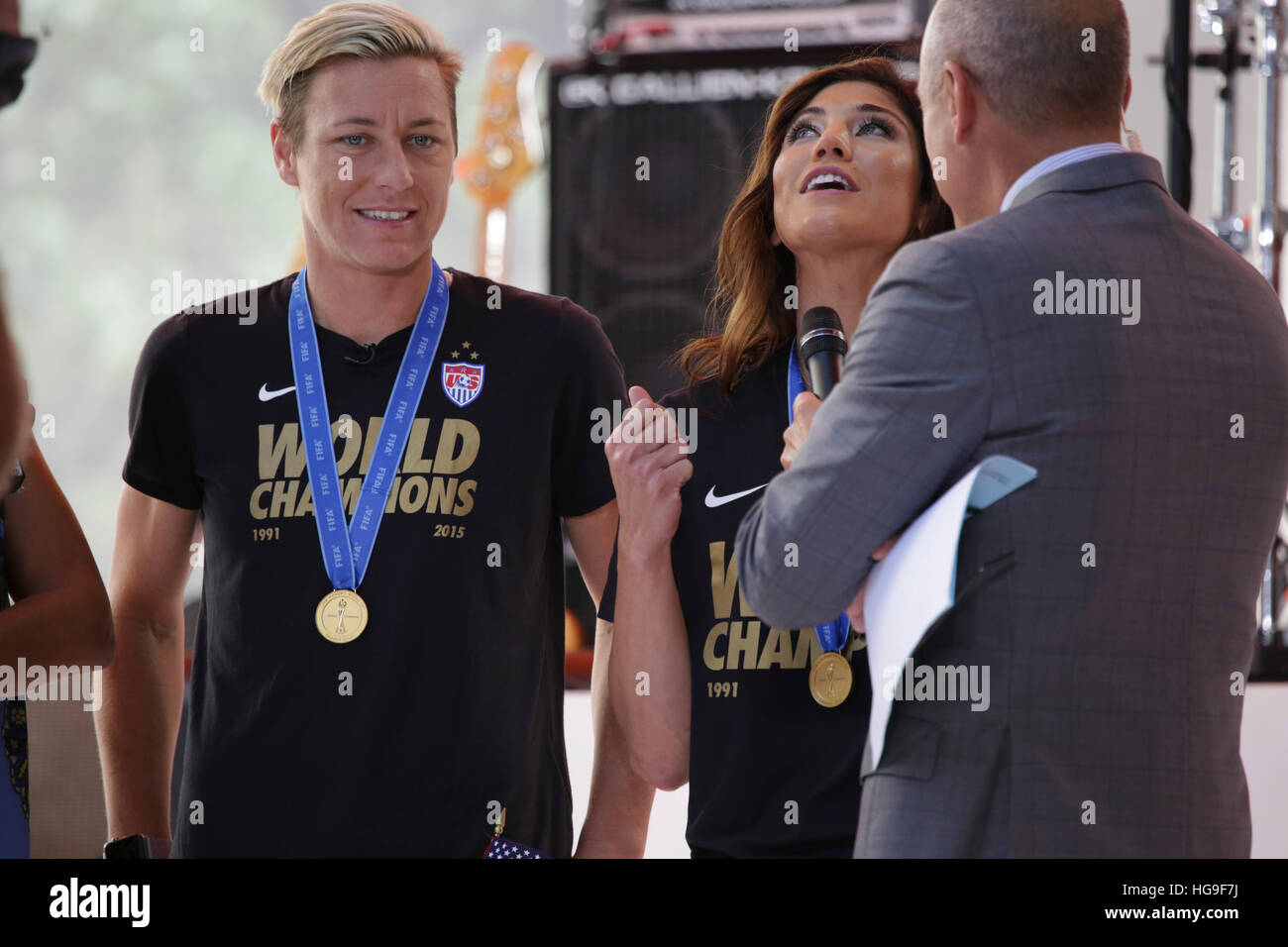Hope Solo and Abby Wambach of the USWNT appear on The Today show for an interview with Matt Lauer. Stock Photo