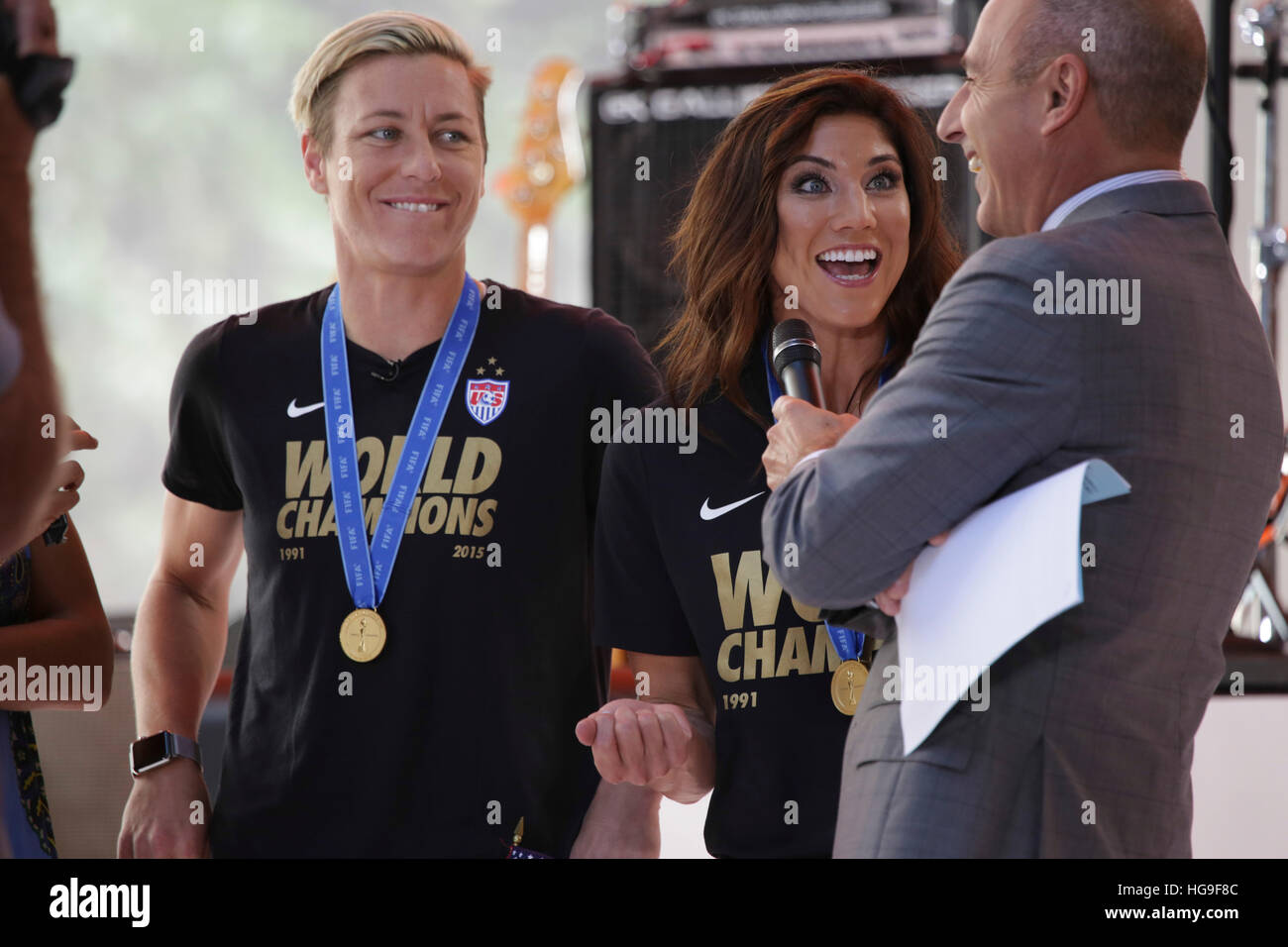 Hope Solo and Abby Wambach of the USWNT appear on The Today show for an interview with Matt Lauer. Stock Photo