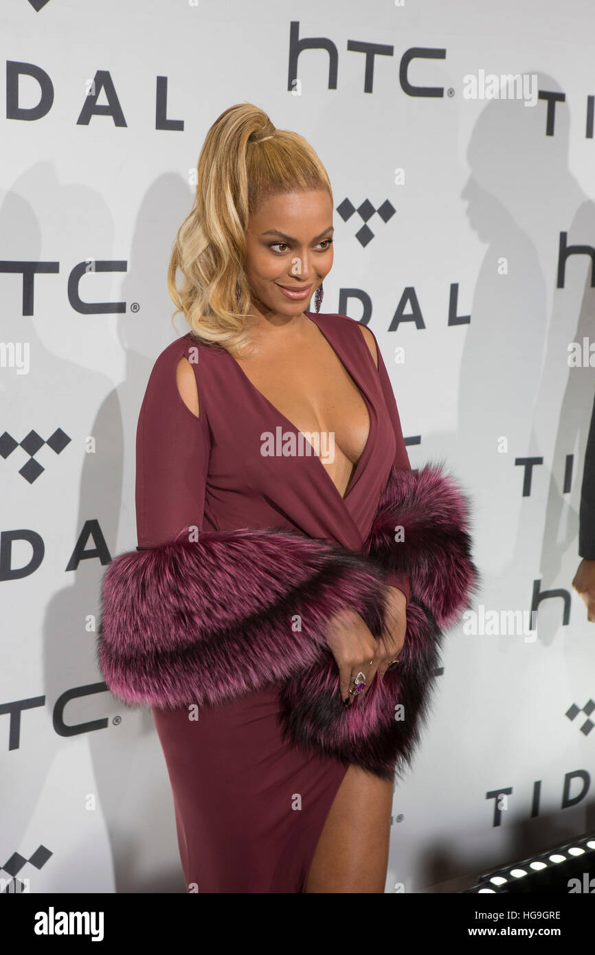Beyonce arrives at the Barclays Center for to perform at the Tidal X:1020 benefit concert. Stock Photo