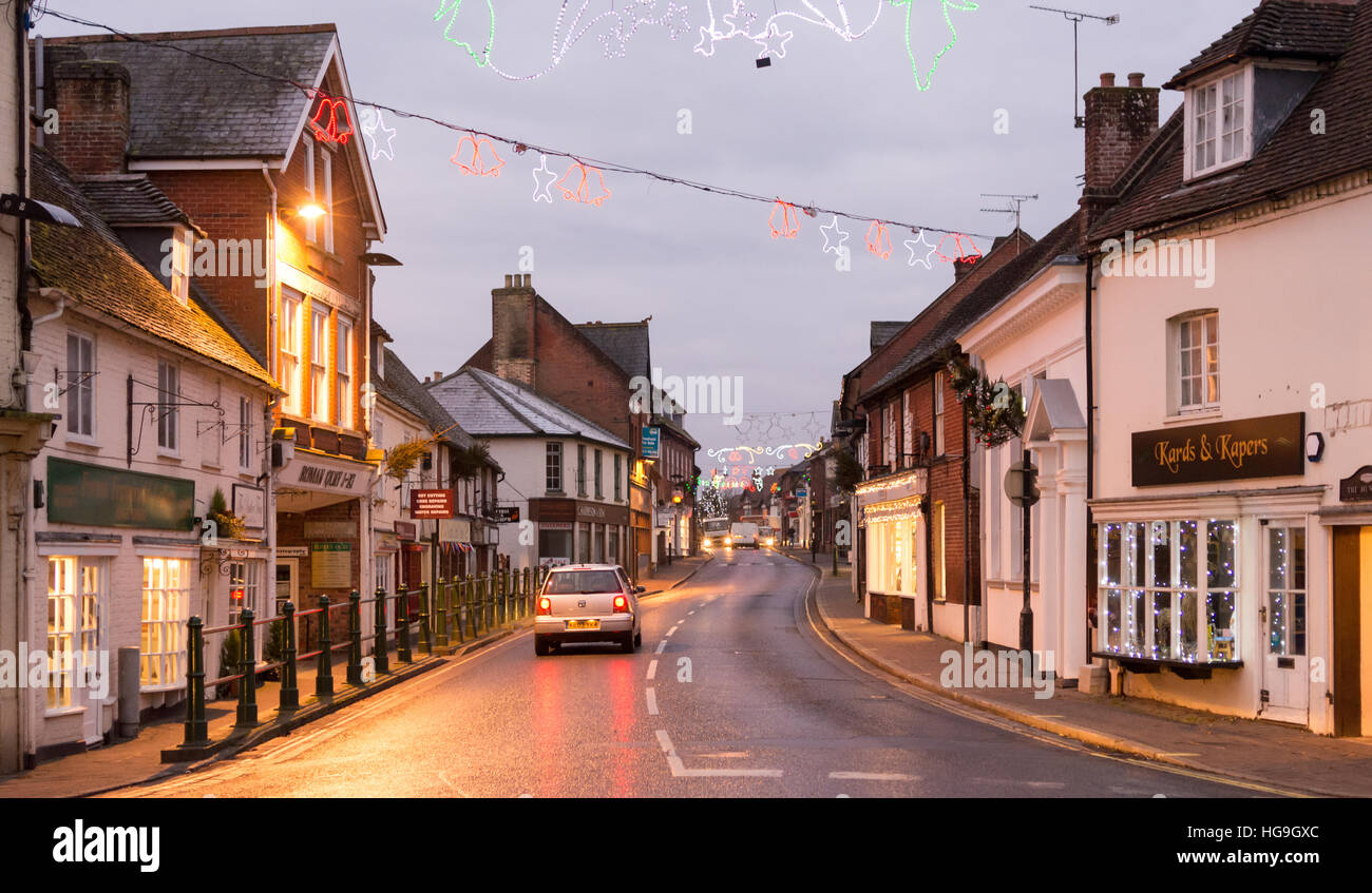 The morning of the last day of Christmas on Fordingbridge High Street, Hampshire, UK Stock Photo