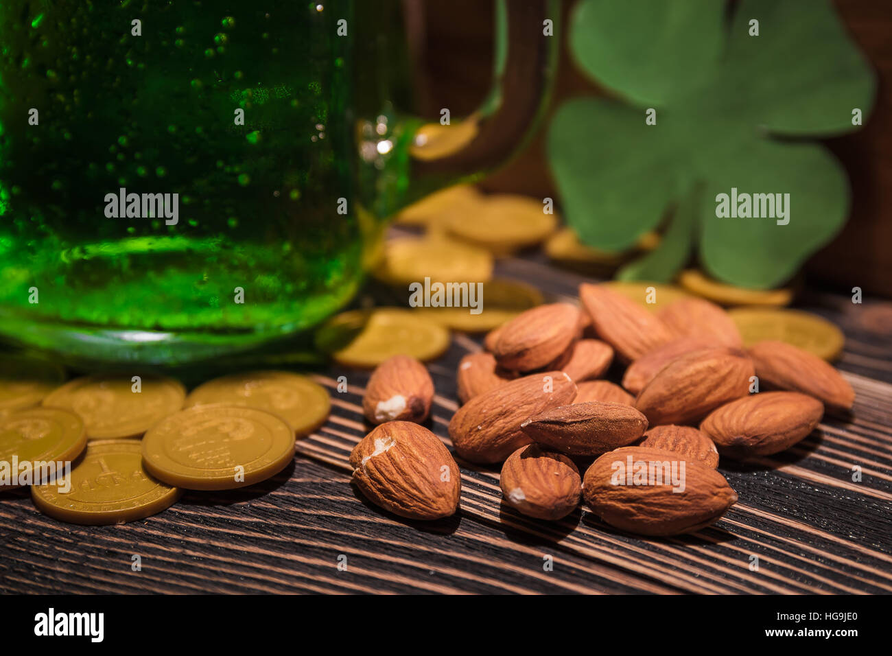 St Patrick's day green beer nuts Stock Photo