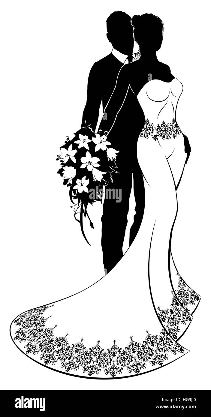 Bride And Groom Silhouette Clipart Black And White