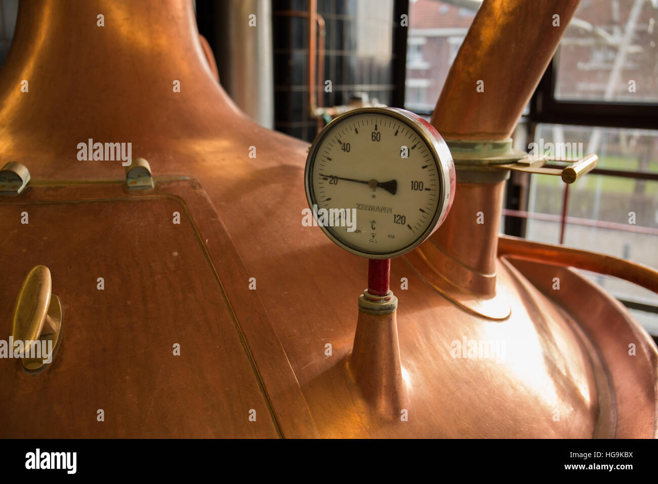 Copper Brew Kettle in Dutch 'Hertog Jan' Brewery Stock Photo