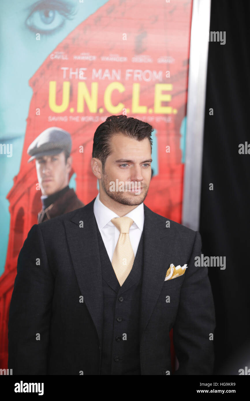 Henry Cavill arrives at The Man From U.N.C.L.E premiere at the Zigfield Theater in NYC. Stock Photo