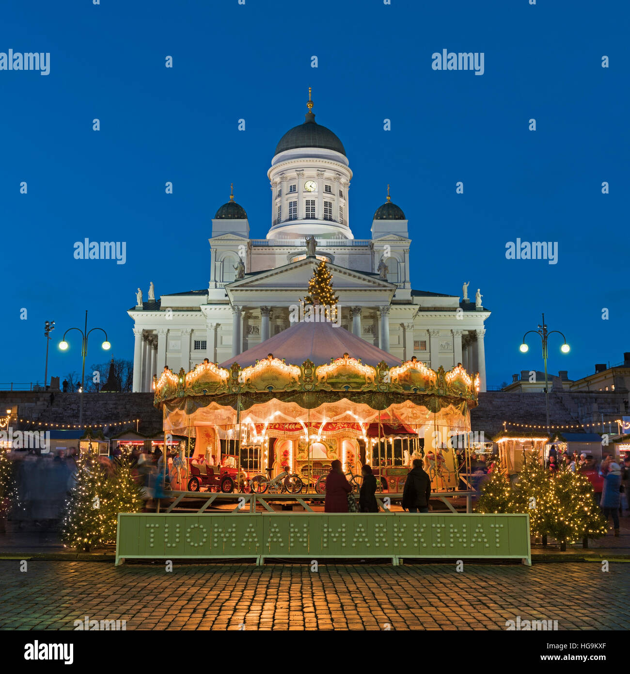 Christmas Market and Cathedral Senate Square Helsinki Finland Stock