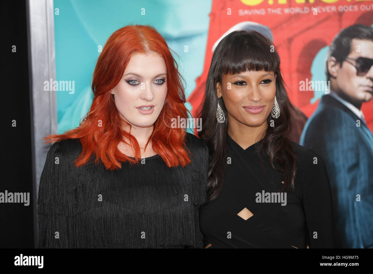 Icona Pop (Aino Jawo and Caroline Hjelt) arrive at The Man From U.N.C.L.E premiere at the Zigfield Theater in NYC. Stock Photo