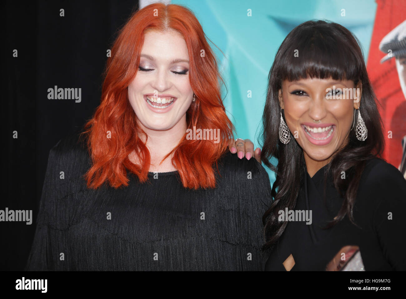 Icona Pop (Aino Jawo and Caroline Hjelt) arrive at The Man From U.N.C.L.E  premiere at the Zigfield Theater in NYC Stock Photo - Alamy