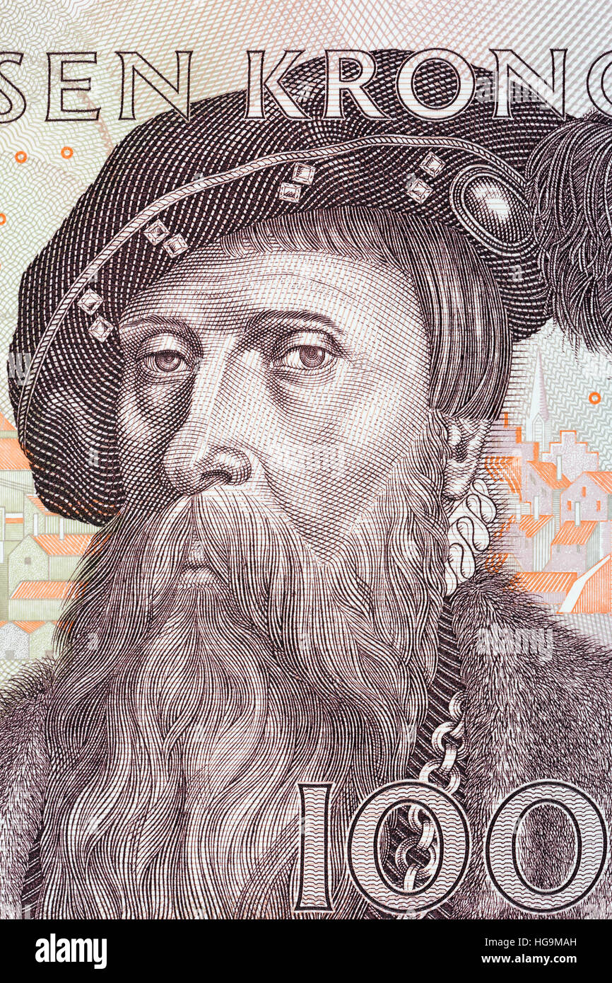 Gustav I Vasa king of Sweden, portrait from Swedish money Stock Photo