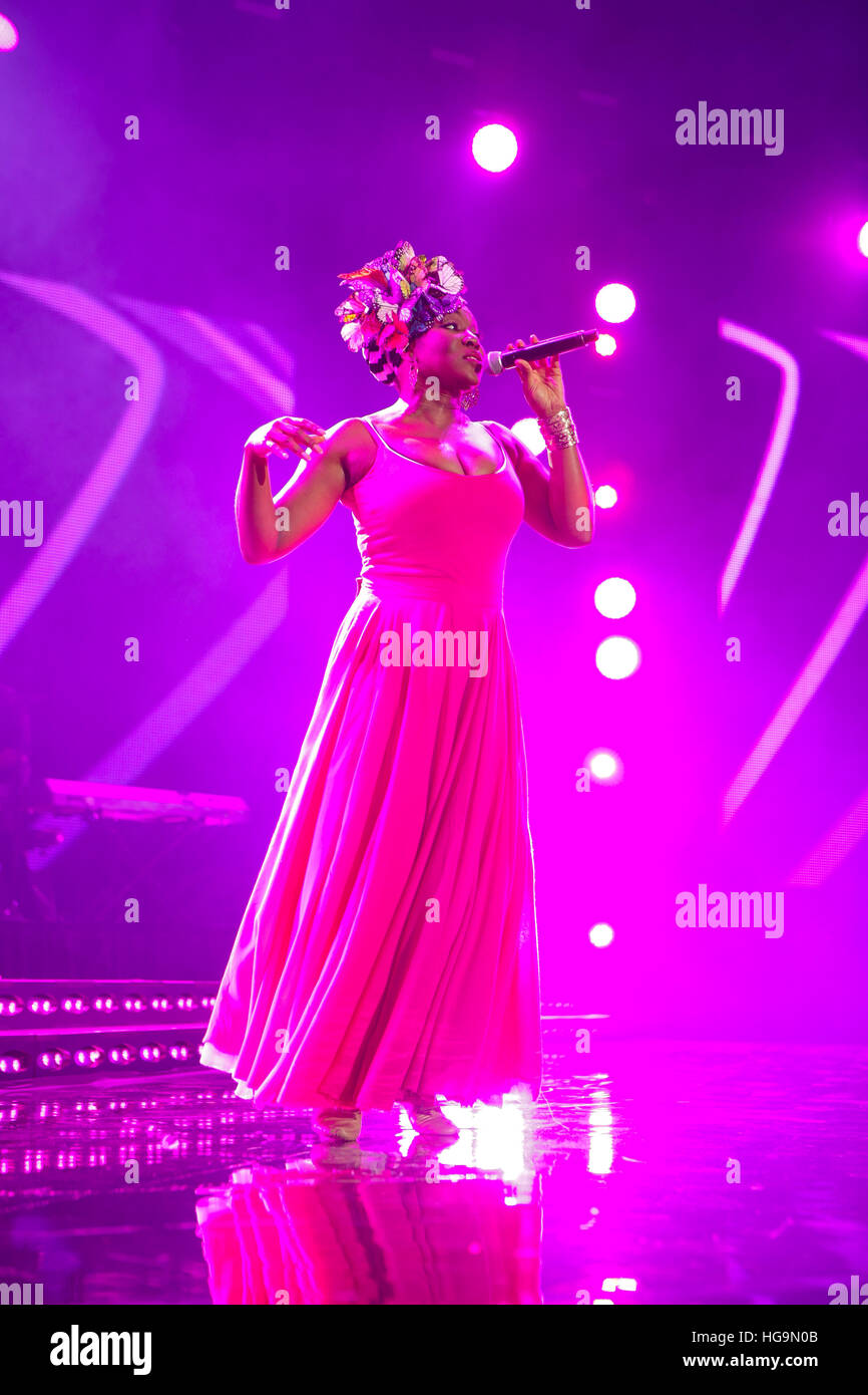 India Arie performs at the 2015 Essence Music Festival at the Superdome on July 3rd, 2015 in New Orleans, Louisiana. Stock Photo
