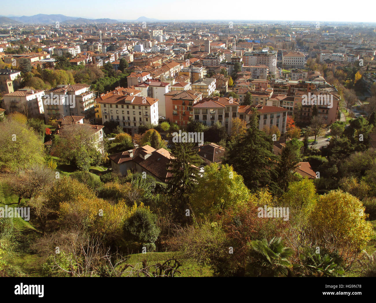 Cityscape of Citta Bassa or the Lower Town in an autumn sunny day, Bergamo, Northern Italy Stock Photo