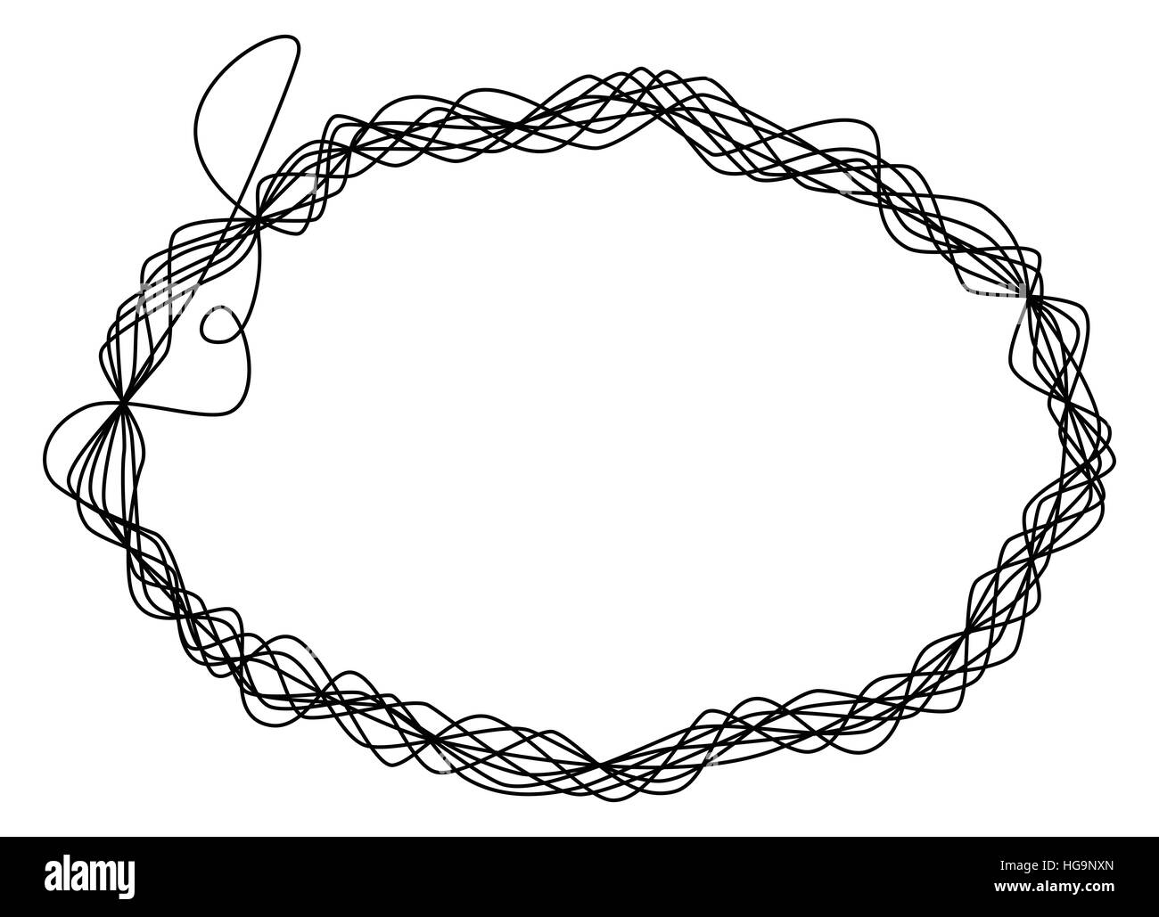 Single thread frame. One single line is eight times wrapped around and shaping an ellipse like a wire sculpture. Stock Photo