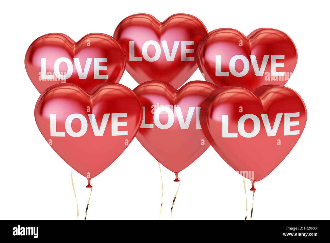 Happy Valentine's day concept, inscription love on the red heart balloon. 3D rendering isolated on white background Stock Photo