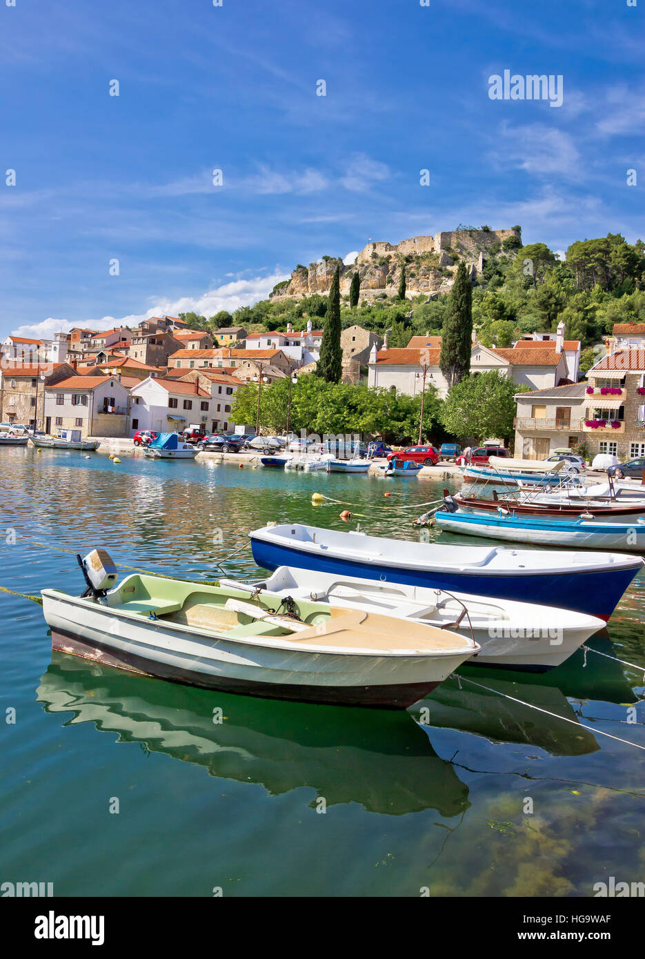 Novigrad Dalmatinski Village Waterfront Vertical View Dalmatia Novigrad Dalmatinski Village Waterfront Vertical View Dalmatia