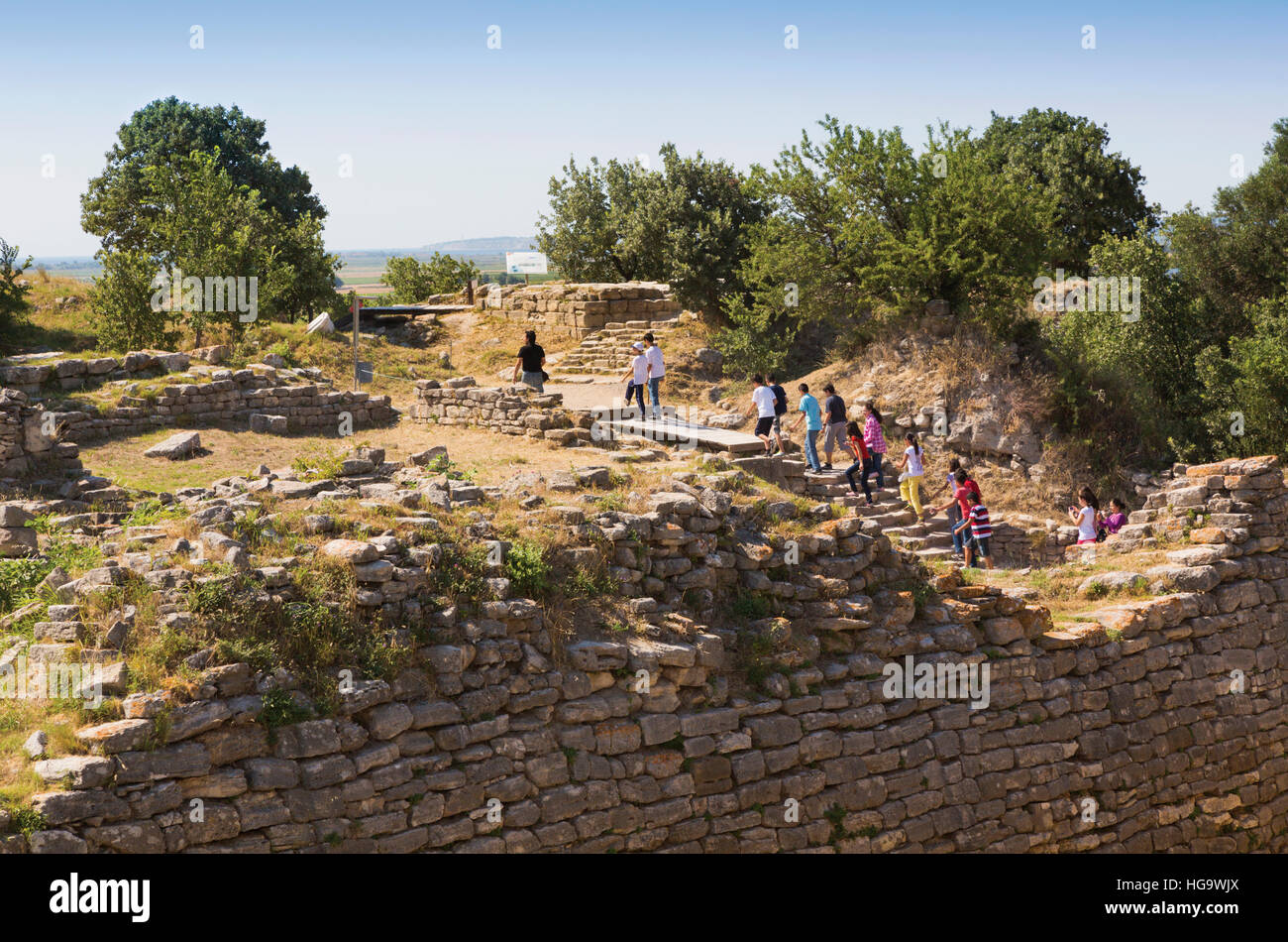 Troy, Canakkale Province, Turkey.  Ruins of the east wall of the citadel. Troy is a UNESCO World Heritage Site. Stock Photo