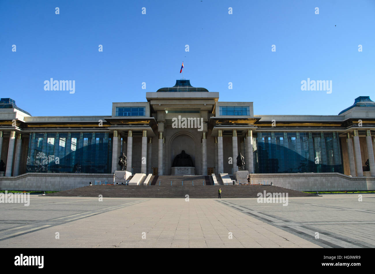 Genghis Khan's Square and government house in Ulaanbaatar Stock Photo