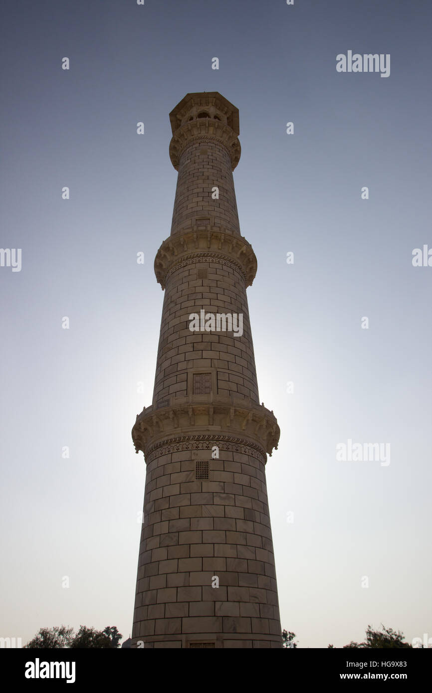 UNESCO heritage monument Taj Mahal at Agra . minaret  . 3d WALL DESIGN Stock Photo