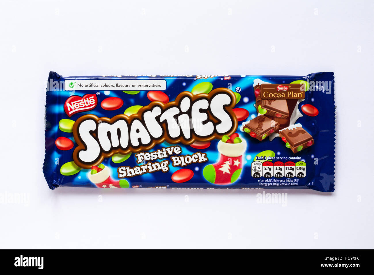 Bar of Nestle Smarties Festive Sharing Block of chocolate isolated on white background Stock Photo