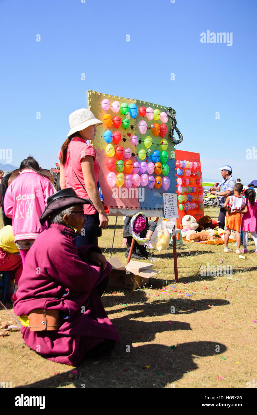 Balloon-shooting game in Naadam festival, Moron. Stock Photo