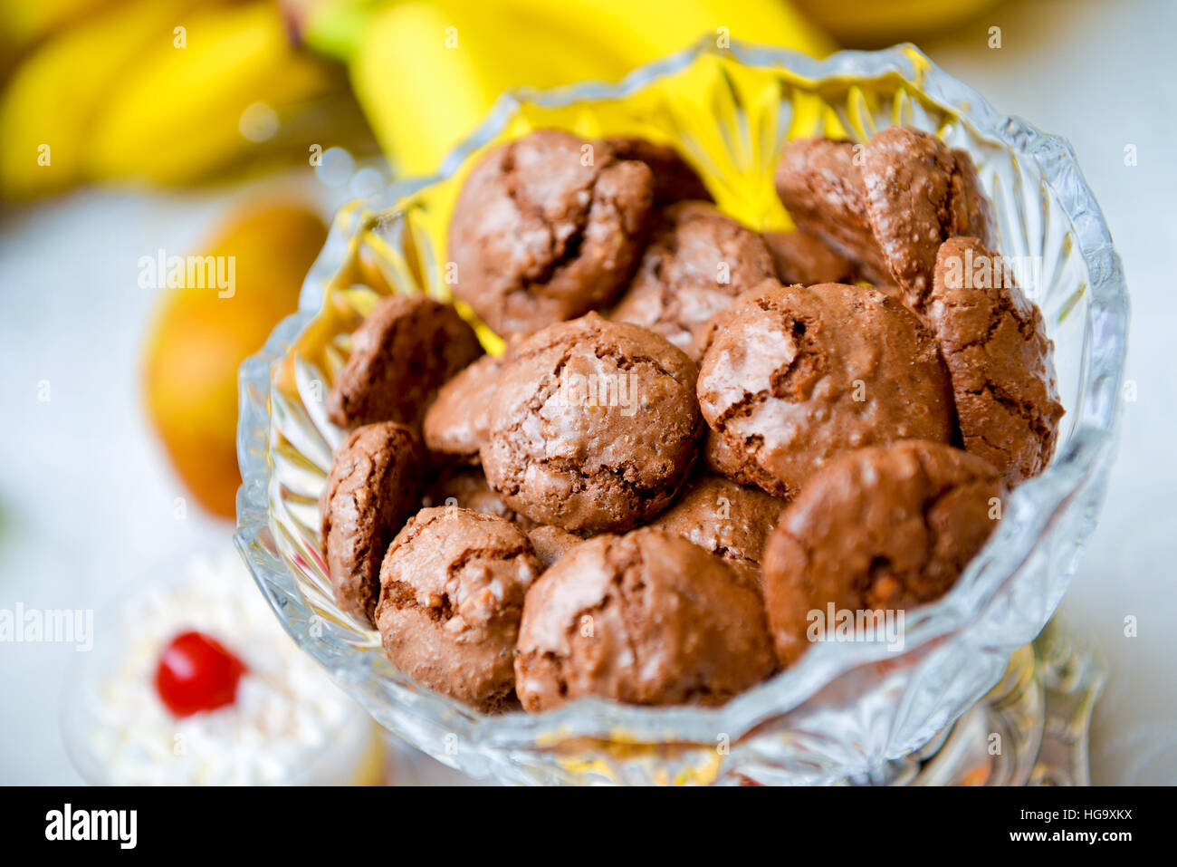 Cookies chocolate in a glass bowl Stock Photo