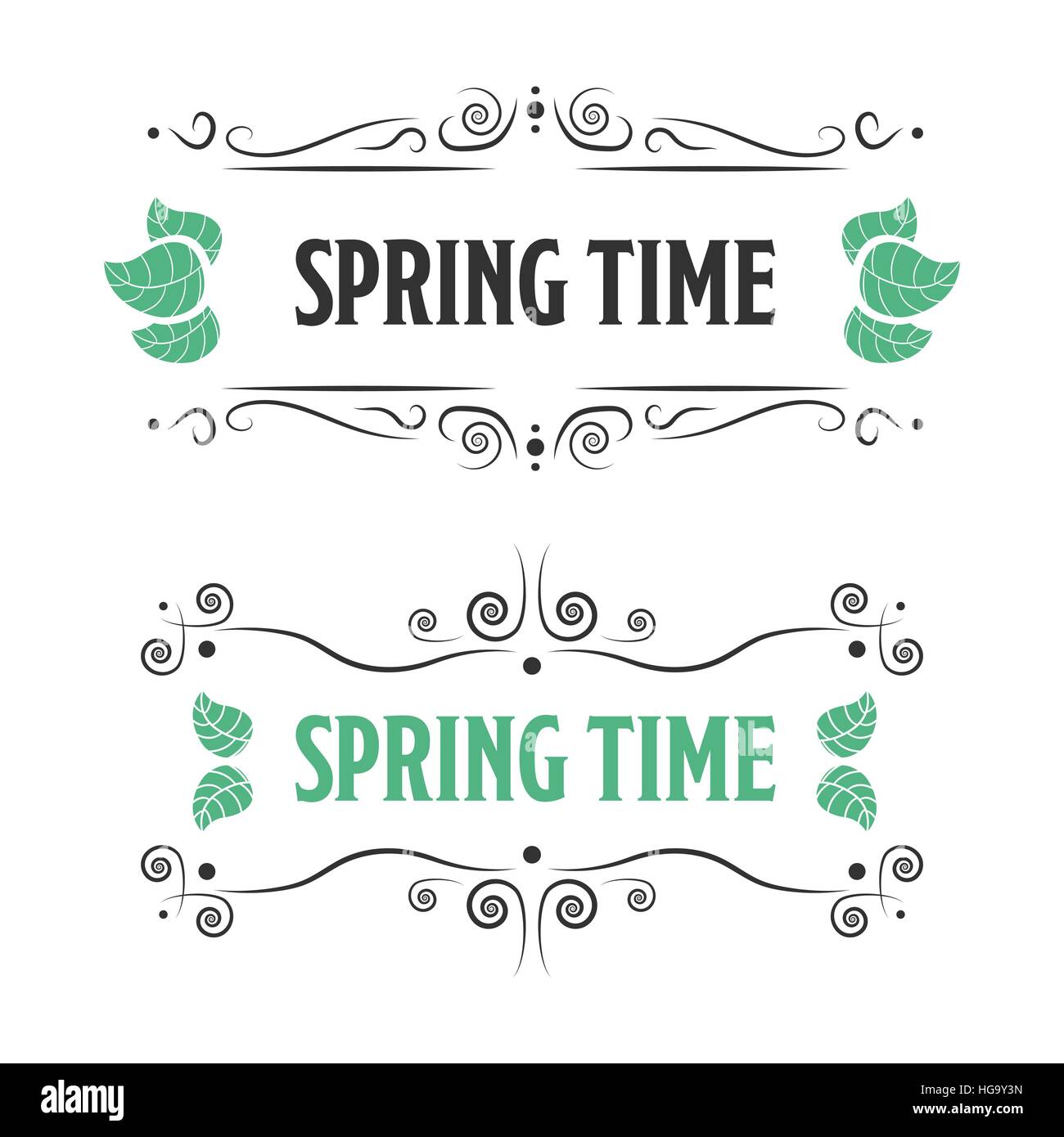 Spring time vintage sign with leaves on a black background Stock Vector ...