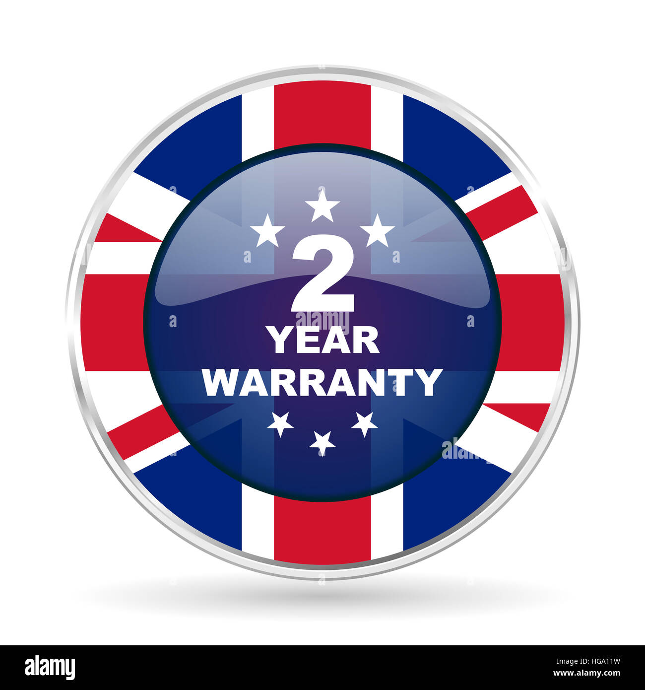 warranty guarantee 2 year british design icon round silver metallic