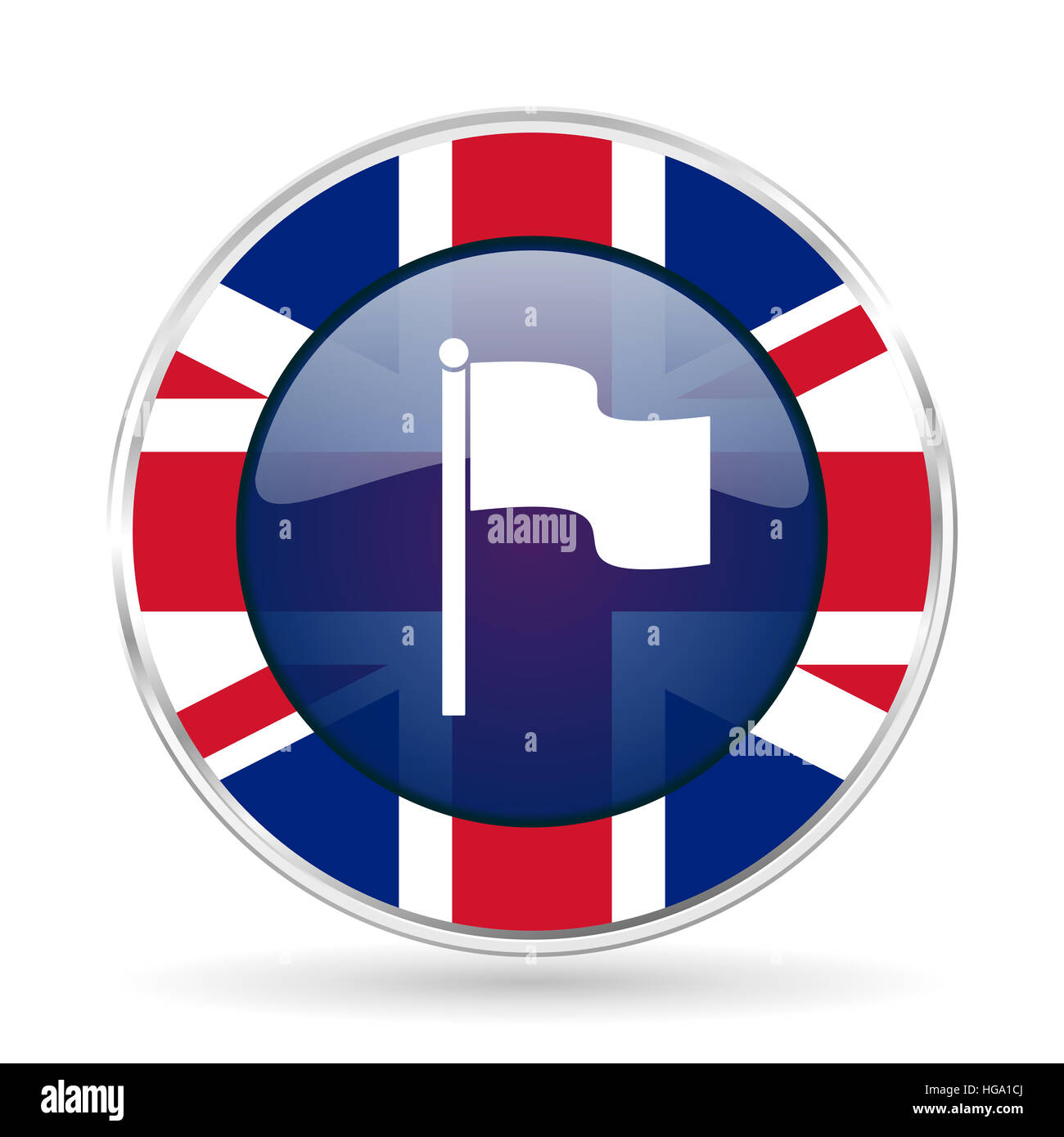 Flag British Design Icon Round Silver Metallic Border Button