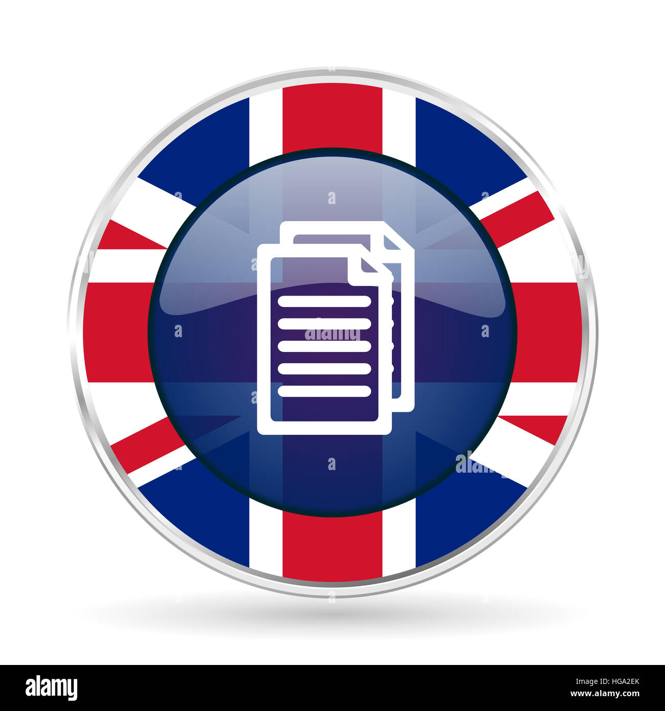 Document british design icon - round silver metallic border button with ...