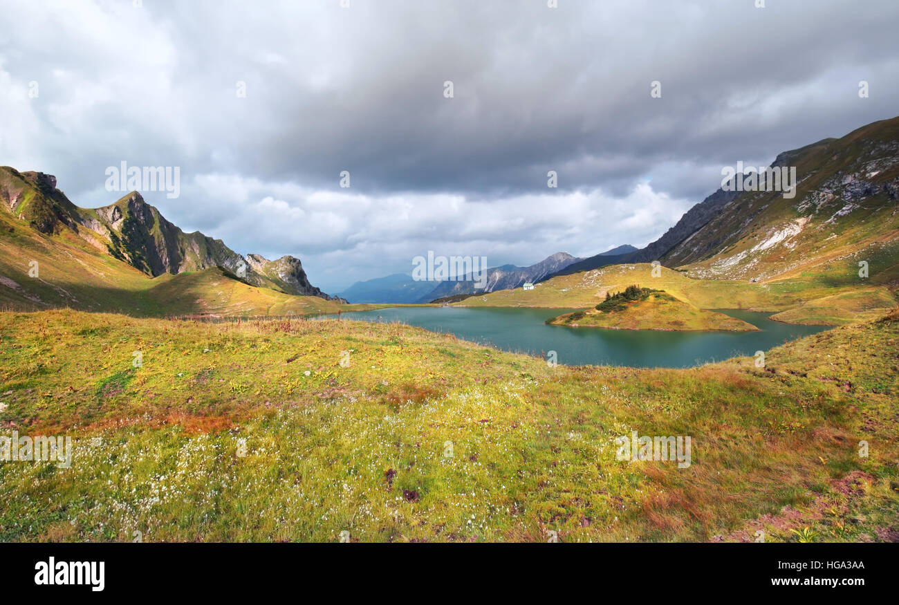 alpine lake Schrecksee in sunlight, Germany Stock Photo