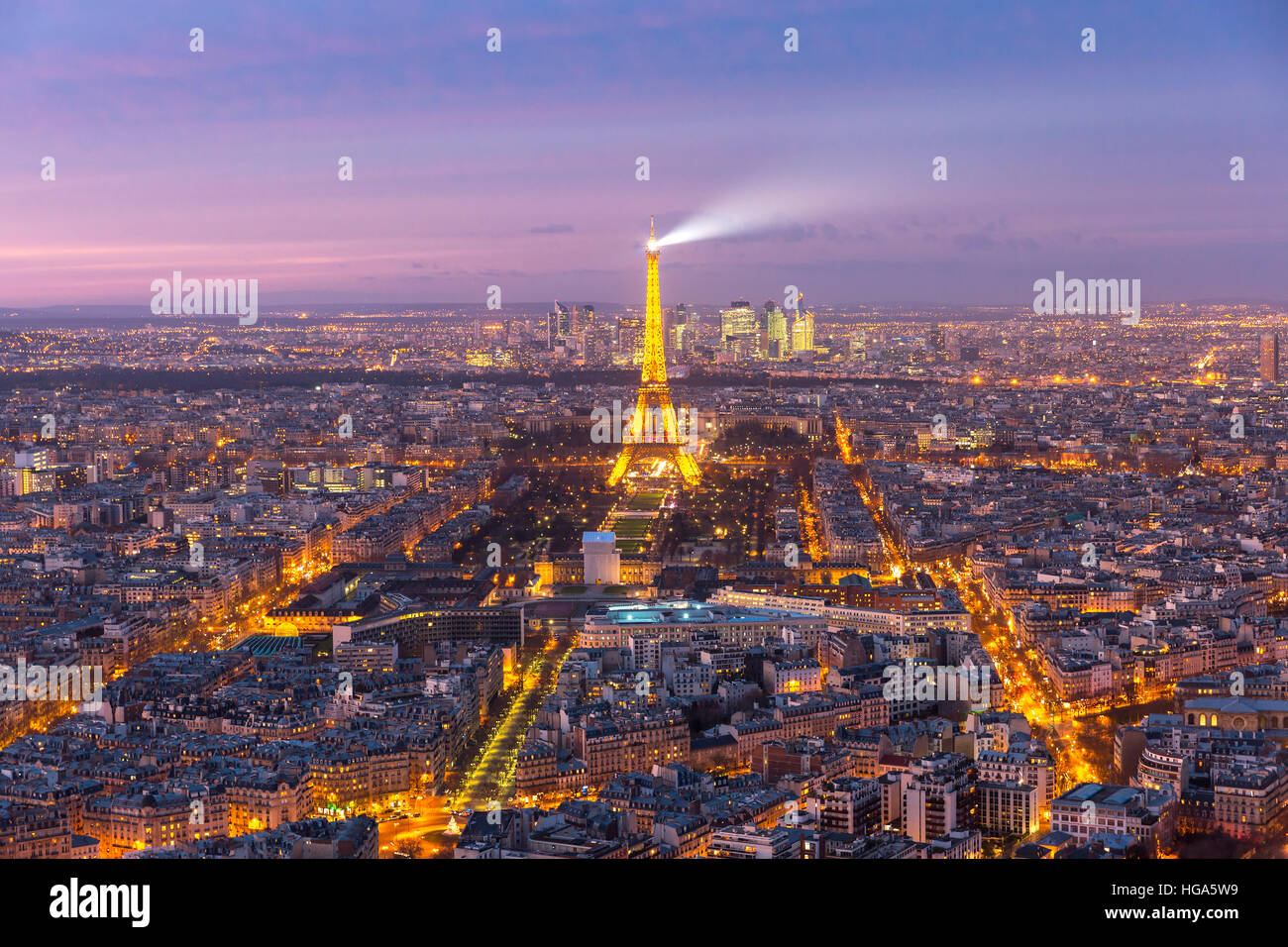 Aerial Night View Of Paris France Stock Photo Alamy