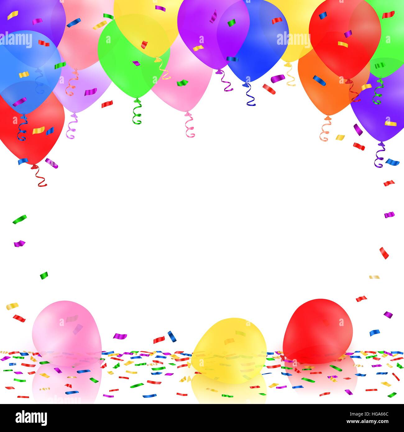 Celebrating background with colorful balloons and confetti Stock Vector