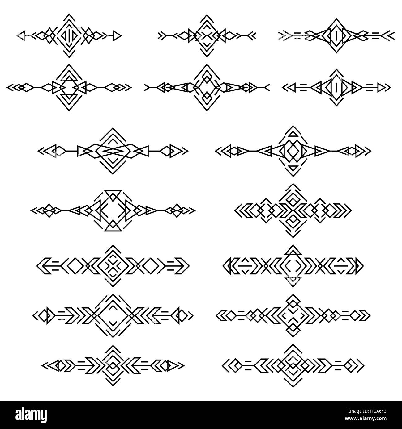 Ethnic borders set isolated on white background. Collection of boho ...
