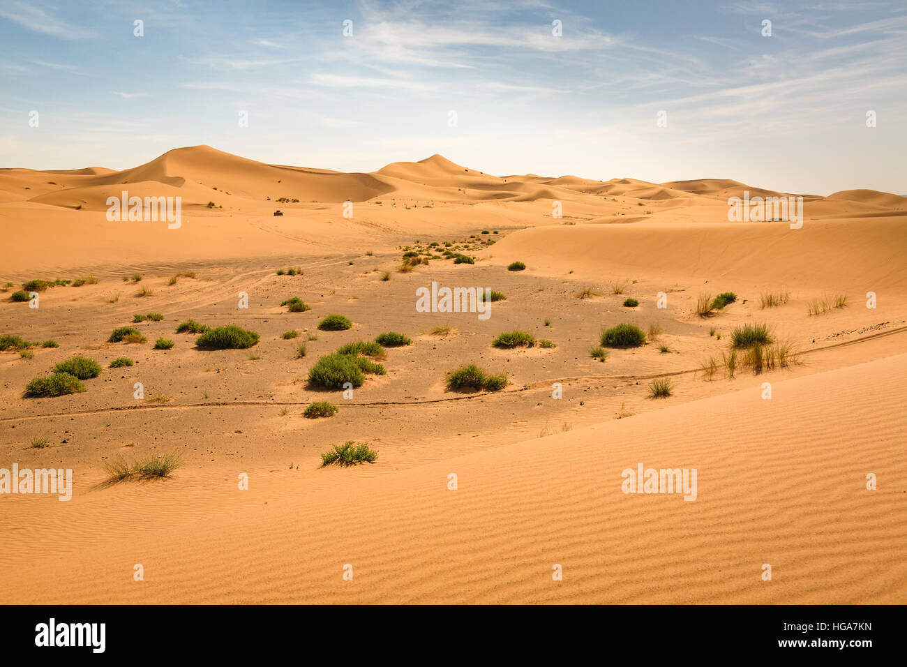 Sand dunes of the Sahara desert near Merzougha in Morocco Stock Photo